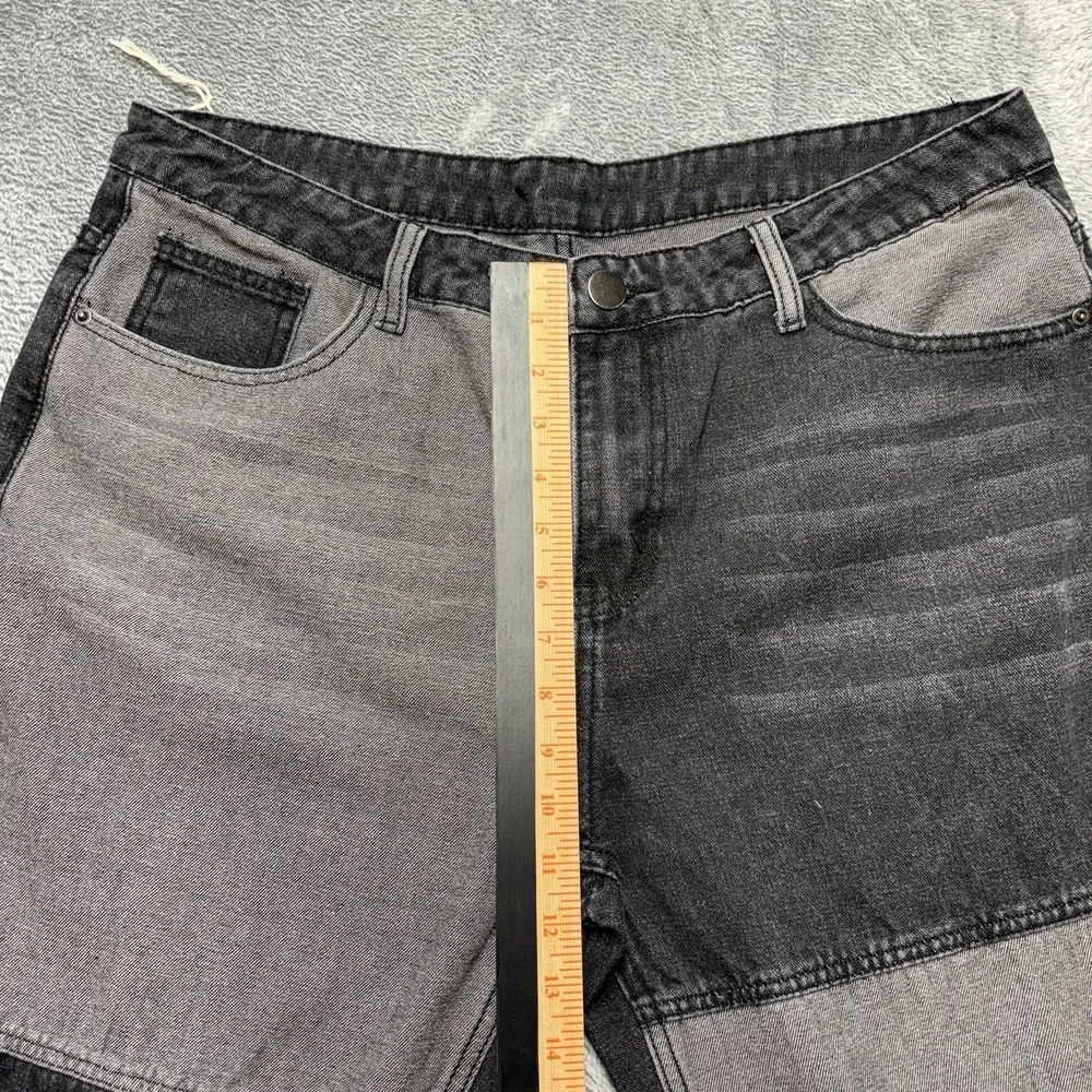 Patchwork Jeans Men's Size 34x26 Black Gray Colorblock Straight Denim‎ Pants